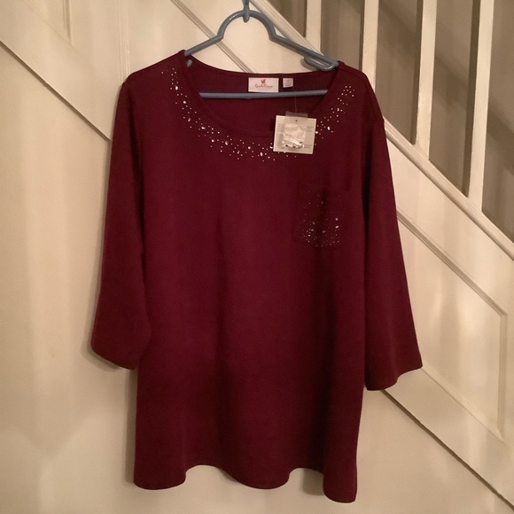 New with Tags Quacker Factory 2X Rich Red Top & NWOT VeneziaAqua black top 18/20 - Picture 8 of 15